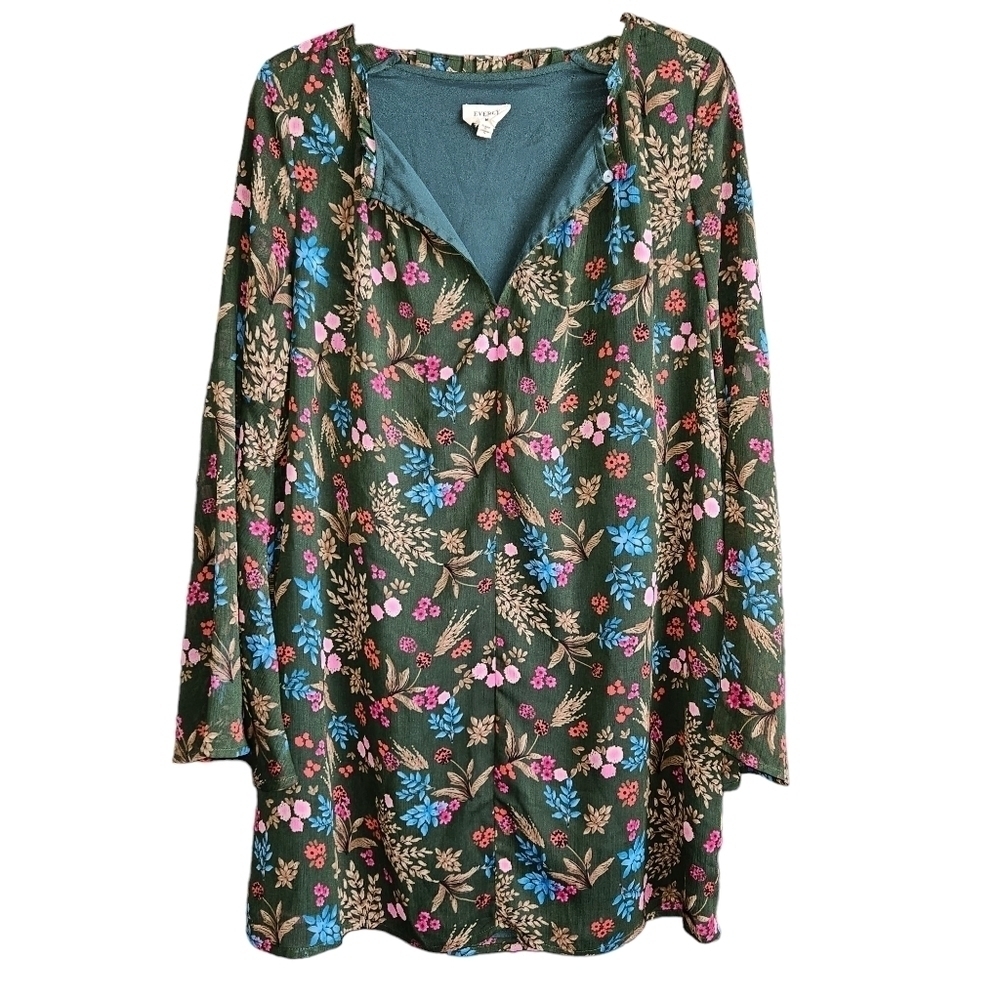 Everly Women's Sheer Floral Lined‎ Chiffon Dress with Bell Sleeves Small Fall